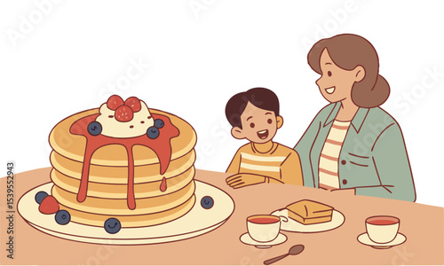 National Pancake Day. Vector illustration design. Pancakes stack with berries or honey.