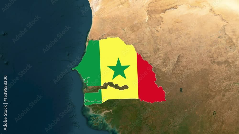 Senegal Map With Flag Colors Overlay