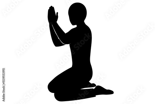 Kneeling Person Silhouette Praying Hands, Black, White