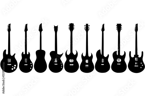 Ten Electric Guitar Silhouettes, Black on White
