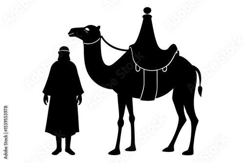 Silhouette of a Camel and Person in Traditional Clothing