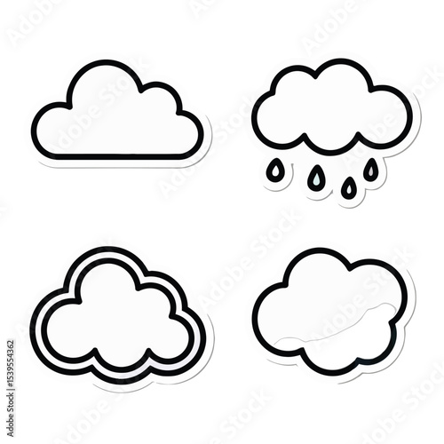 Four cloud icons isolated on white background in different shapes
