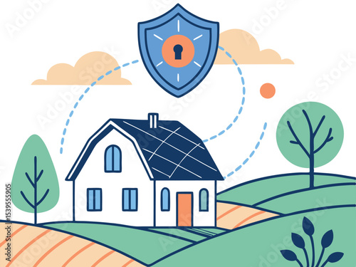 Flat Vector Illustration of Secure Rural Digital Network  