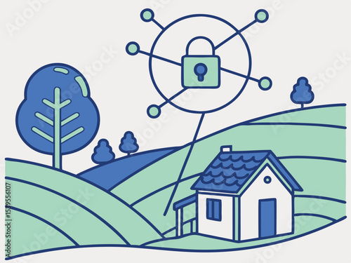 Warm Earth Palette Vector of Secure Rural Connectivity  