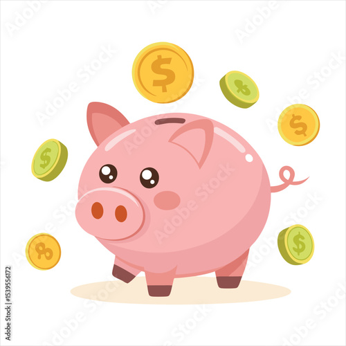 Piggy Bank with Coins Savings and Finance Illustration