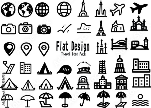 Travel Icon Set in Minimalist Black and White Line Style – EPS Vector Pack