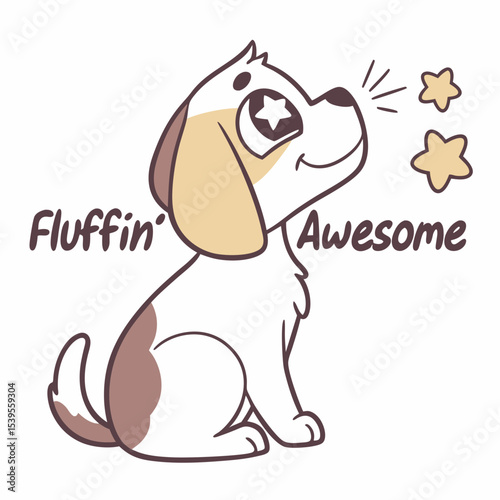 A cute dog with floppy ears, barking in fear, side view, black outline, minimalist style