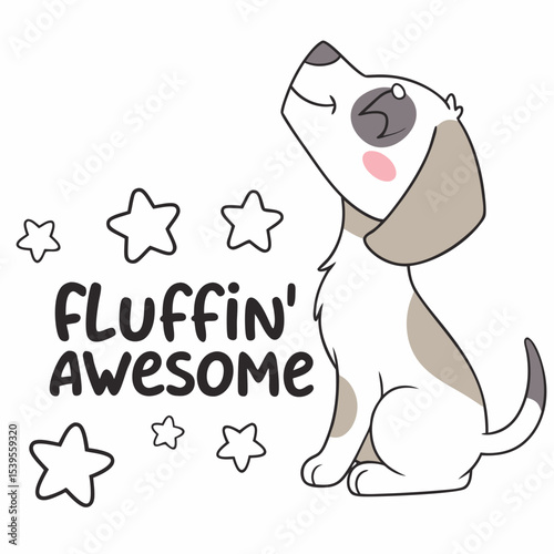 A cute dog with floppy ears, barking in fear, side view, black outline, minimalist style