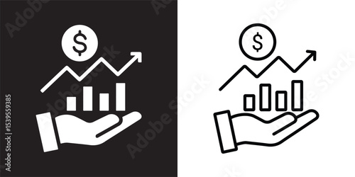 Investment solid and thin line web icon set. Vector illustration