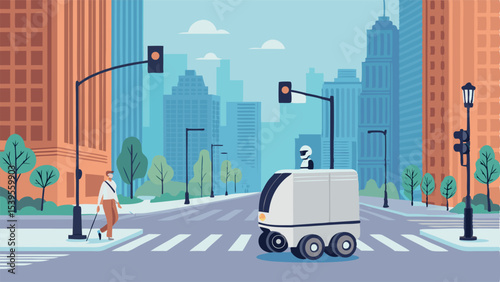Dynamic Vector Illustration of Smart City Delivery Tech  