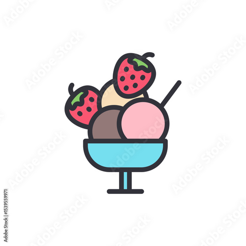Delicious Ice Cream Sundae With Strawberries And Various Flavors
