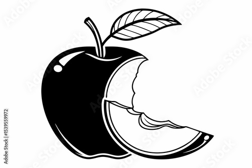 Classic Apple Symbol – Black Silhouette Vector on White Background