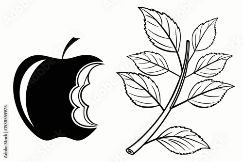 Classic Apple Symbol – Black Silhouette Vector on White Background