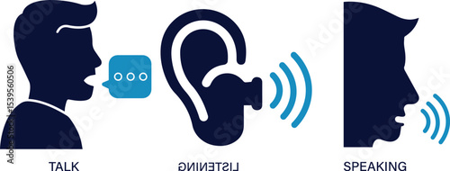 Listening and Speaking Icon Set Audio, Conversation, Voice ,Communication, listening, speaking, voice, audio, microphone, 