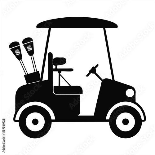 Black silhouette of a golf cart with golf clubs