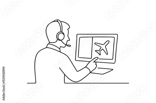 Flight Controller continuous one line drawing minimalism design
