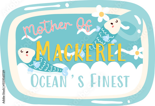 La Dolce Vita Finest Anchovies Tin Illustration, Kawaii Fish Packaging Clipart, Pink Coastal Kitchen Graphic