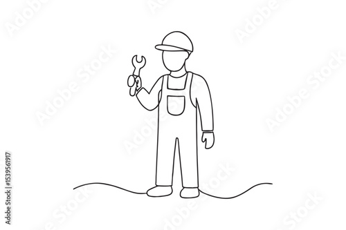 Maintenance Worker continuous one line drawing minimalism design