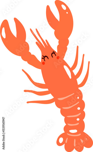 Cute Lobster Cartoon Illustration, Kawaii Sea Animal Clipart, Ocean Coastal Graphic
