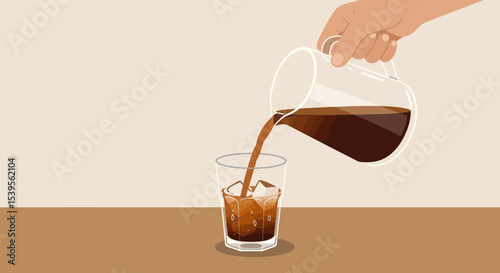 Pouring Iced Coffee Refreshing Summer Beverage Illustration