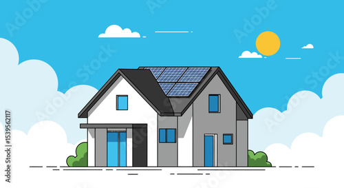 Sustainable Home Design Solar Panel House Illustration