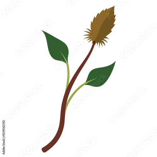 Stylized burdock root icon with long stem and natural leaf shapes.eps