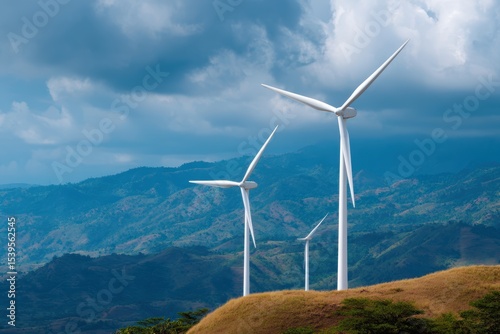 Wind turbines on hills producing sustainable energy