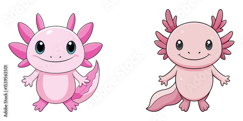 Set of cartoon axolotl vector illustration design