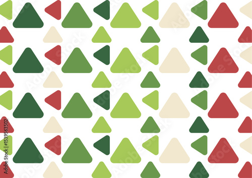  A joyful seamless pattern featuring an assortment of green, red, and cream rounded triangles. Ideal for Christmas designs, wrapping paper, and seasonal decor.