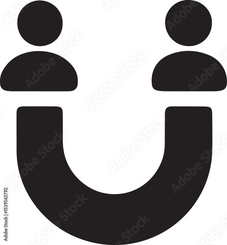 Black and white icon of two people symbolizing teamwork, collaboration, and partnership, perfect for community and business relationship designs