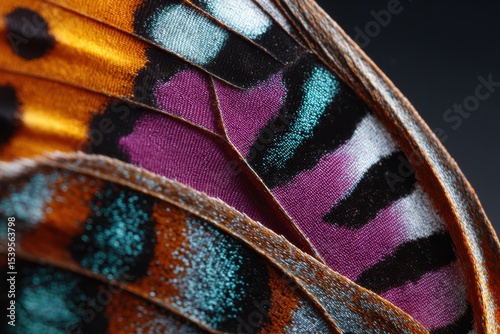 Close-up of intricate patterns on a butterfly is wing with vivid colors