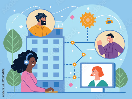 Playful Flat Vector of Diverse New Hire Navigation  