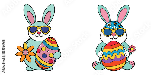 Set of cartoon easter with egg vector illustration design
