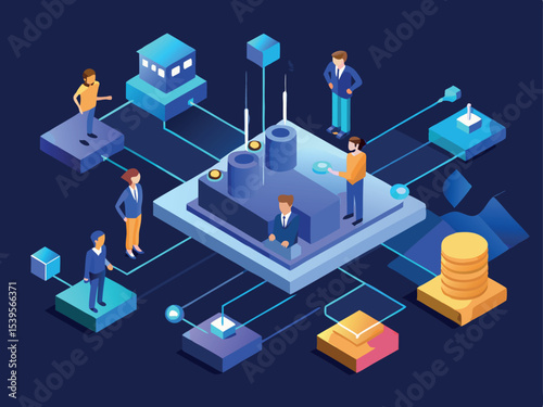 Futuristic Vector Illustration of AI-Guided SaaS Mapping  