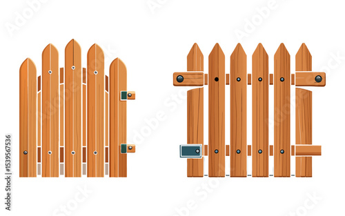 Set of wooden  fence gate vector illustration design