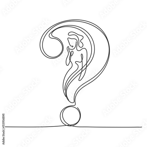A question mark is drawn on a single black line on a white background. One-line drawing. Continuous line.Question Mark Continuous Line Icon.