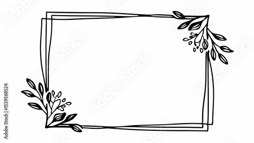 Double line rectangle frame with floral accents in corners for decorative purposes and invitations created with generated ai