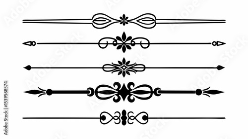Collection of decorative horizontal dividers and separators in black and white vector design created with generated ai