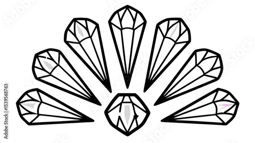 Arrangement of seven outlined diamonds radiating outwards in a semi circular fan shape design style created with generated ai