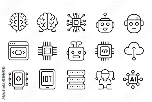 Artificial intelligence and iot technology icons set