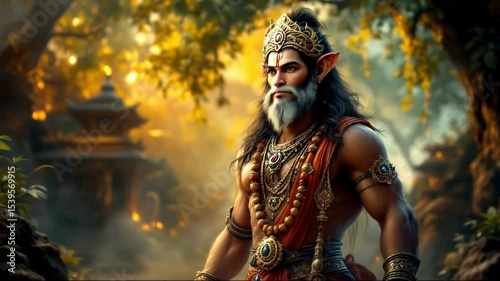 Standing Mythical Man with Headdress in Outdoor Setting
