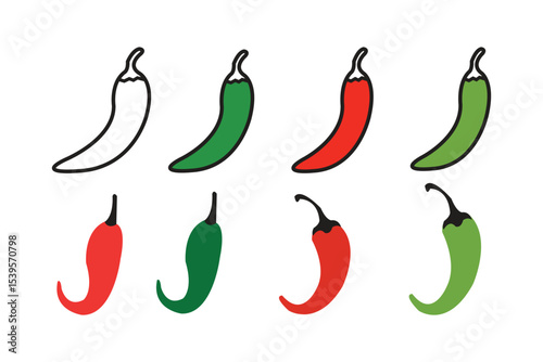 Hot Red green chili paper icon vector  set on white background. hot pepper, paprika vector illustraion