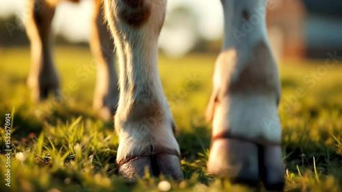 Walking Animal on Grass Field in Golden Light Farm Setting
