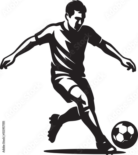 Dynamic Soccer Player Dribbling Ball in Black Illustration