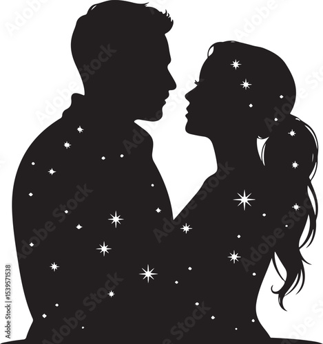 couple silhouette sharing romantic moment under starry sky symbolizing love and connection on dreamy night