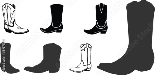 cowboy boot set, cowboy boot silhouette design.
