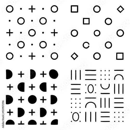 "Seamless vector pattern featuring various mathematics icons. Includes symbols like plus, minus, multiplication, division, ruler, calculator, protractor, geometric shapes, and algebra signs in a clean
