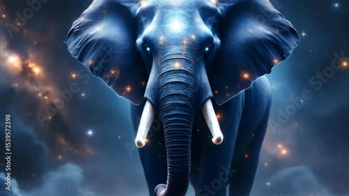 Elephant Walking Through Starry Night Sky Fantasy Animal