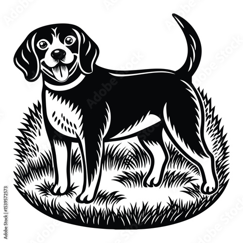 A hunting dog in the reeds, vector illustration.