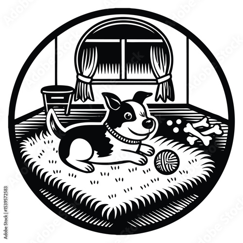 A hunting dog in the reeds, vector illustration.